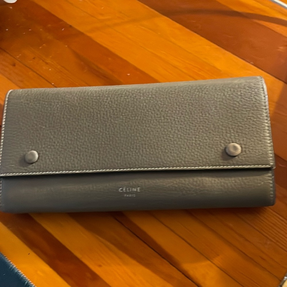 Celine Long Tan Snap Wallet with Yellow Interior